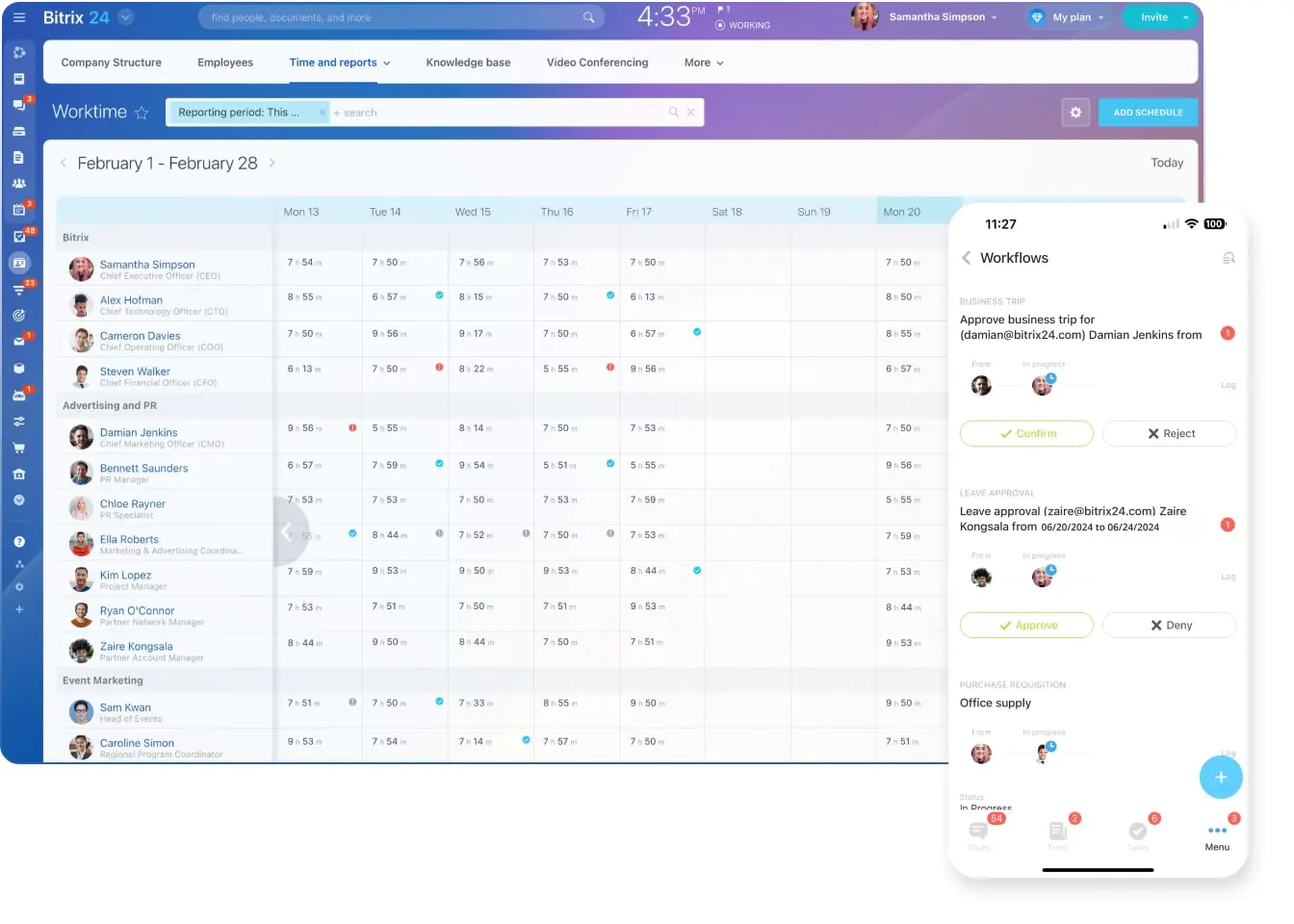 Interface of bitrix24, a free software applicaition for CRM
