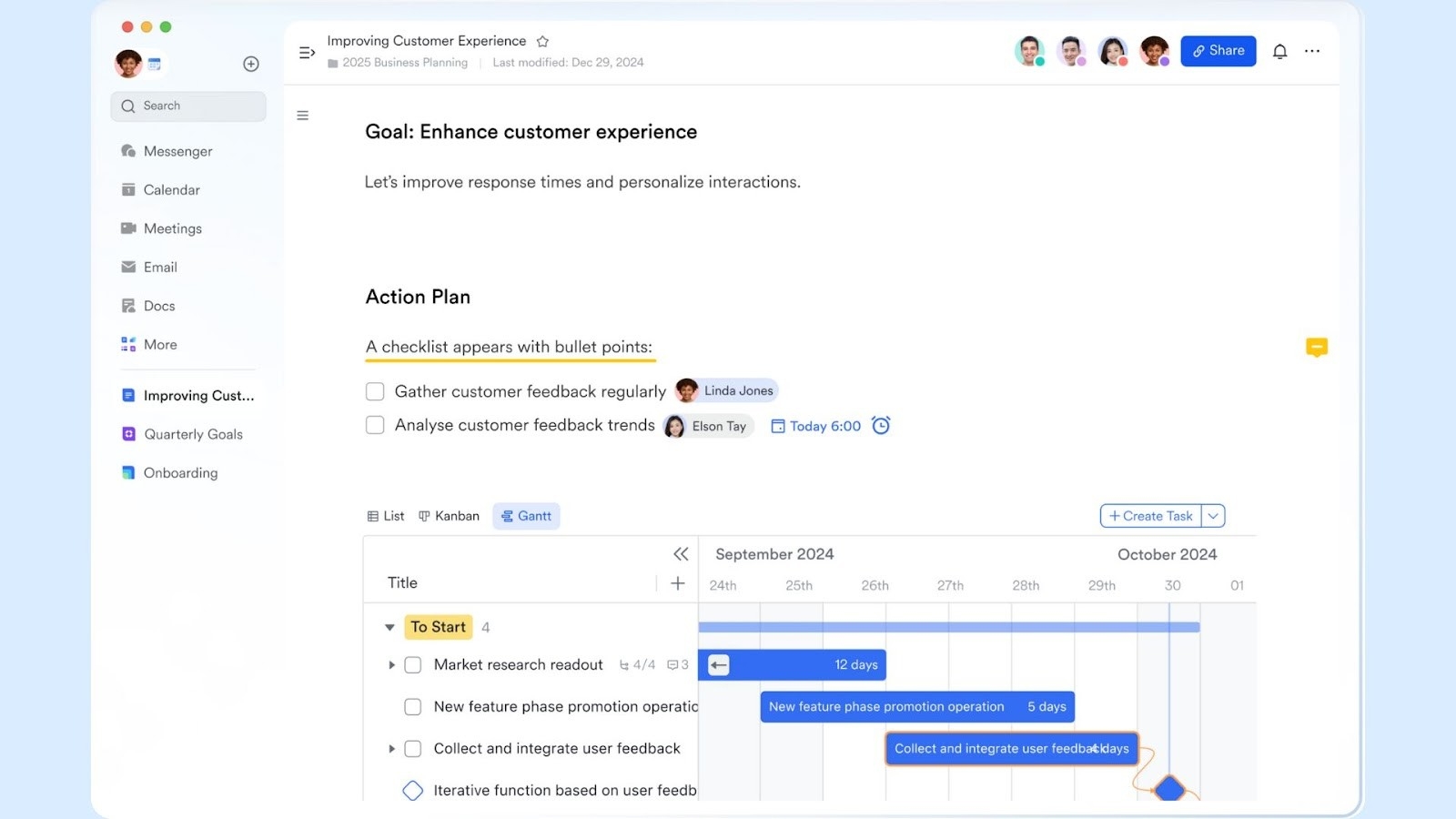 Lark's unified workspace with a document and Gantt chart