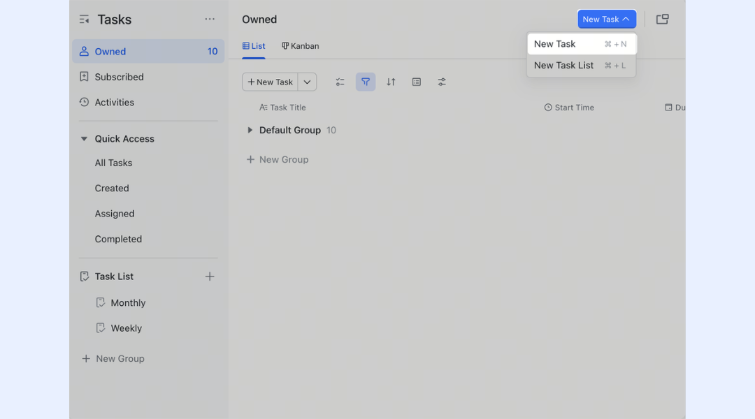 Create new task in Lark