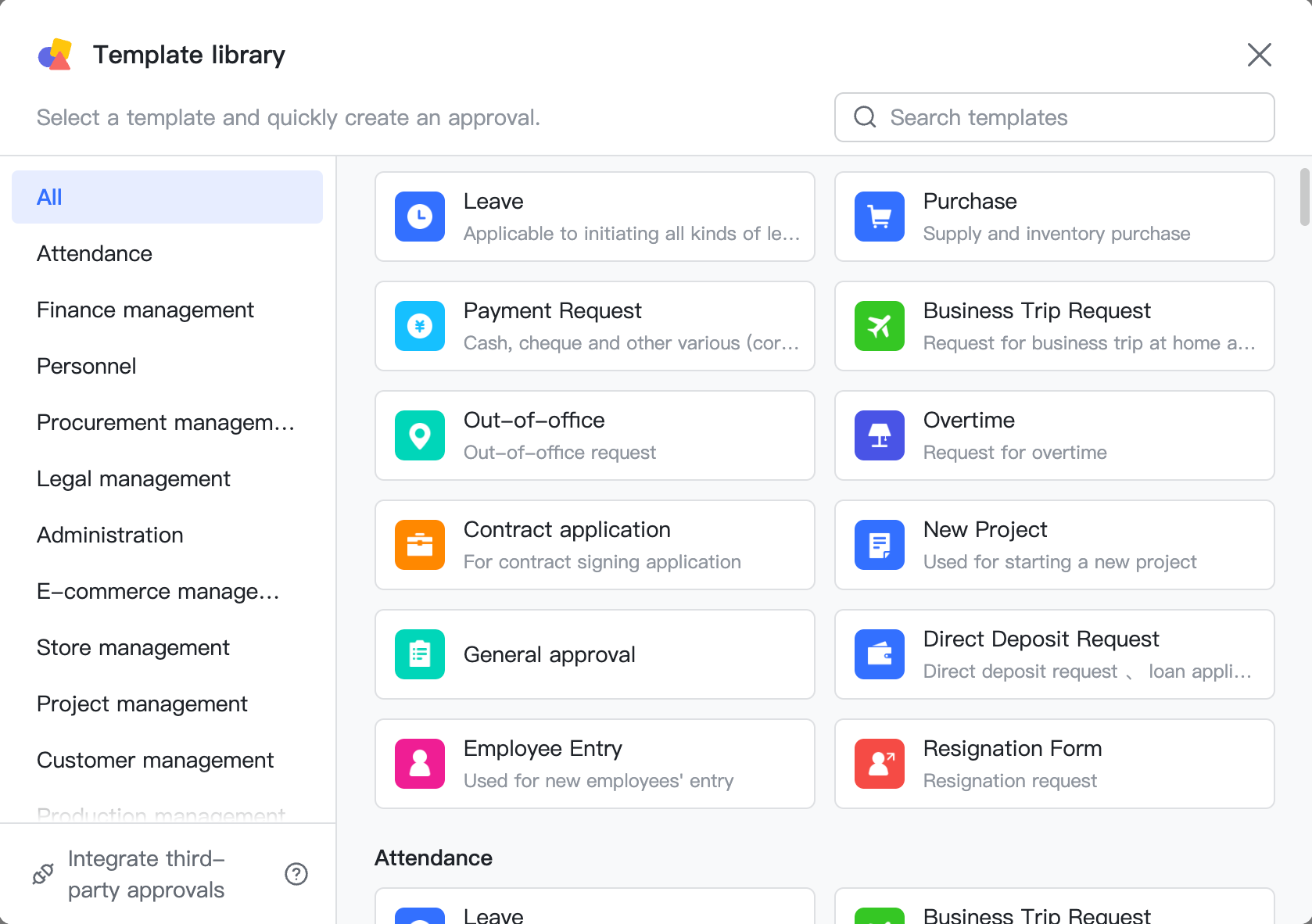 Lark's template library for approvals