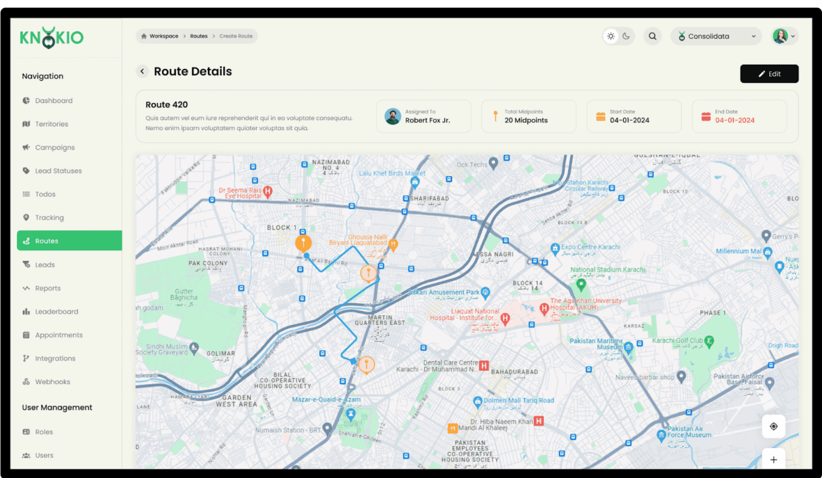 Sales rep tracking software with GPS on Knockio