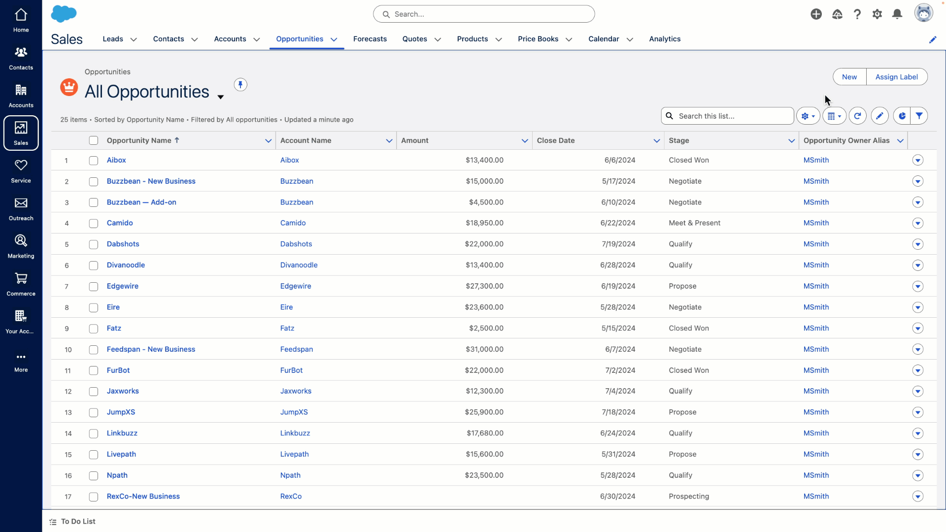 Salesforce CRM dashboard