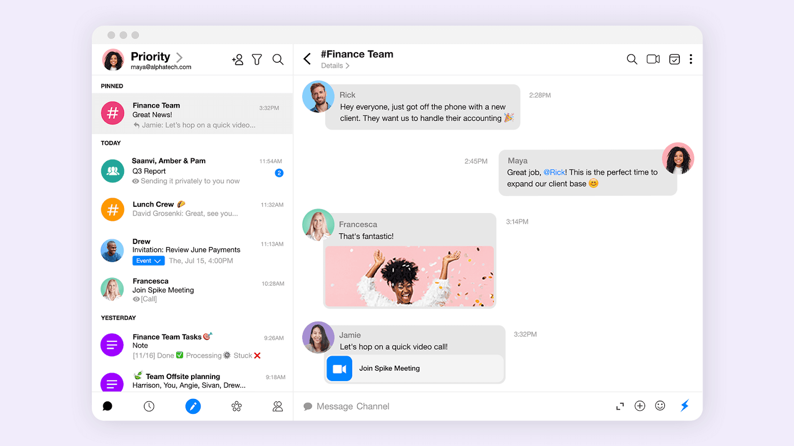 An email-focused alternative to Microsoft Teams, Spike.&nbsp;