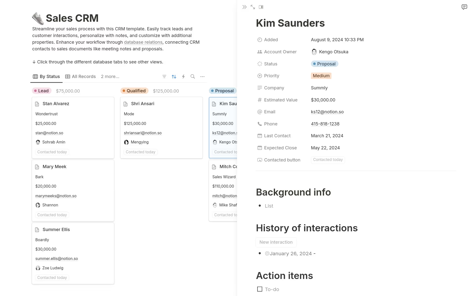 Notion sales CRM