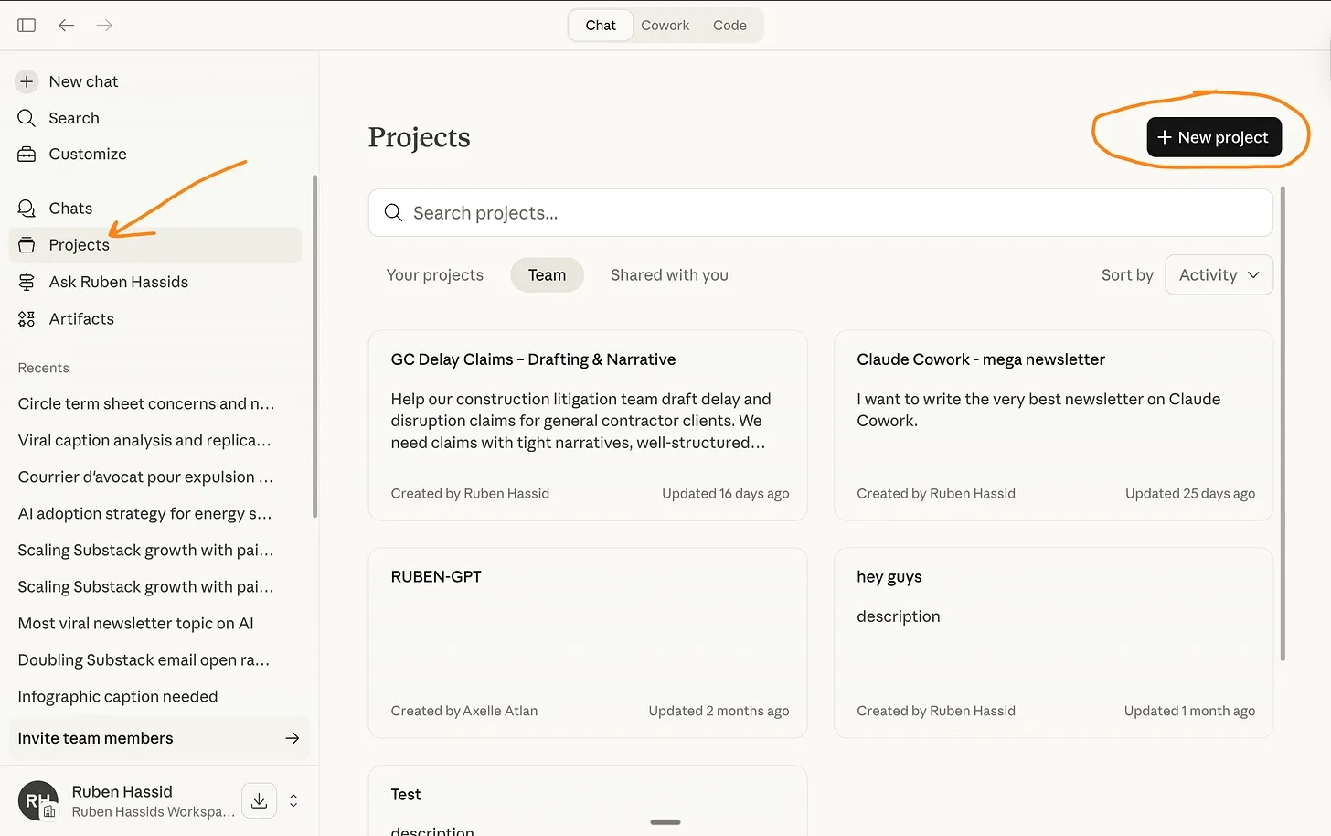 Create new project in Claude
