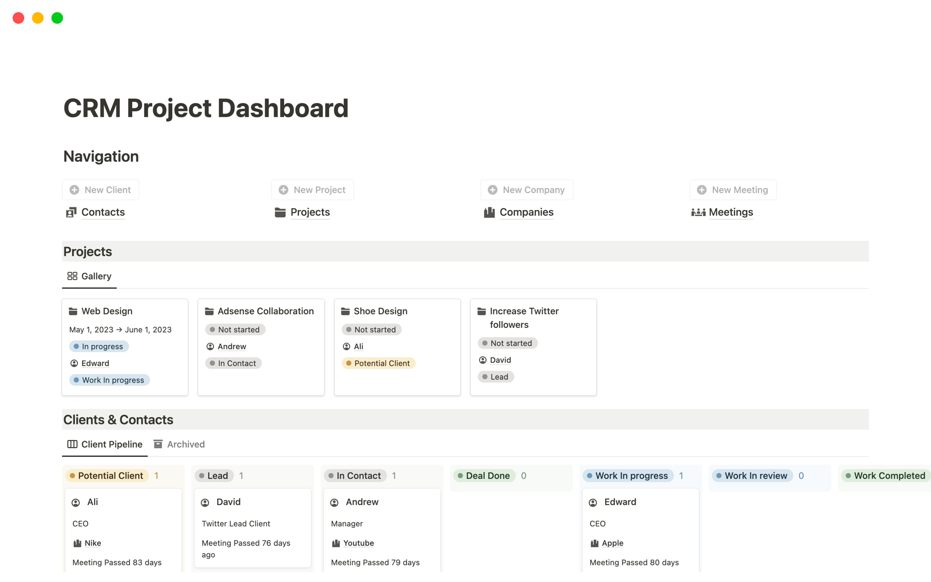 notion crm project dashboard