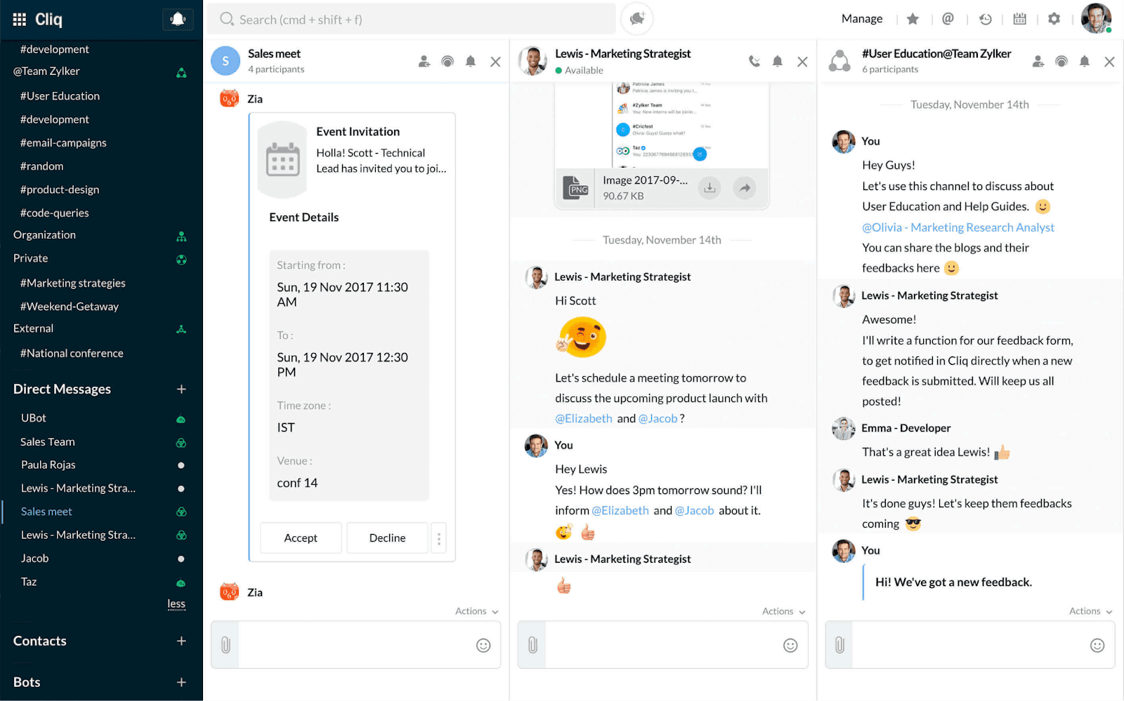 The interface of Zoho Cliq