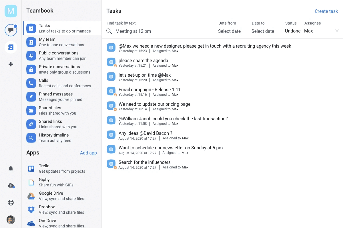 Chanty app interface