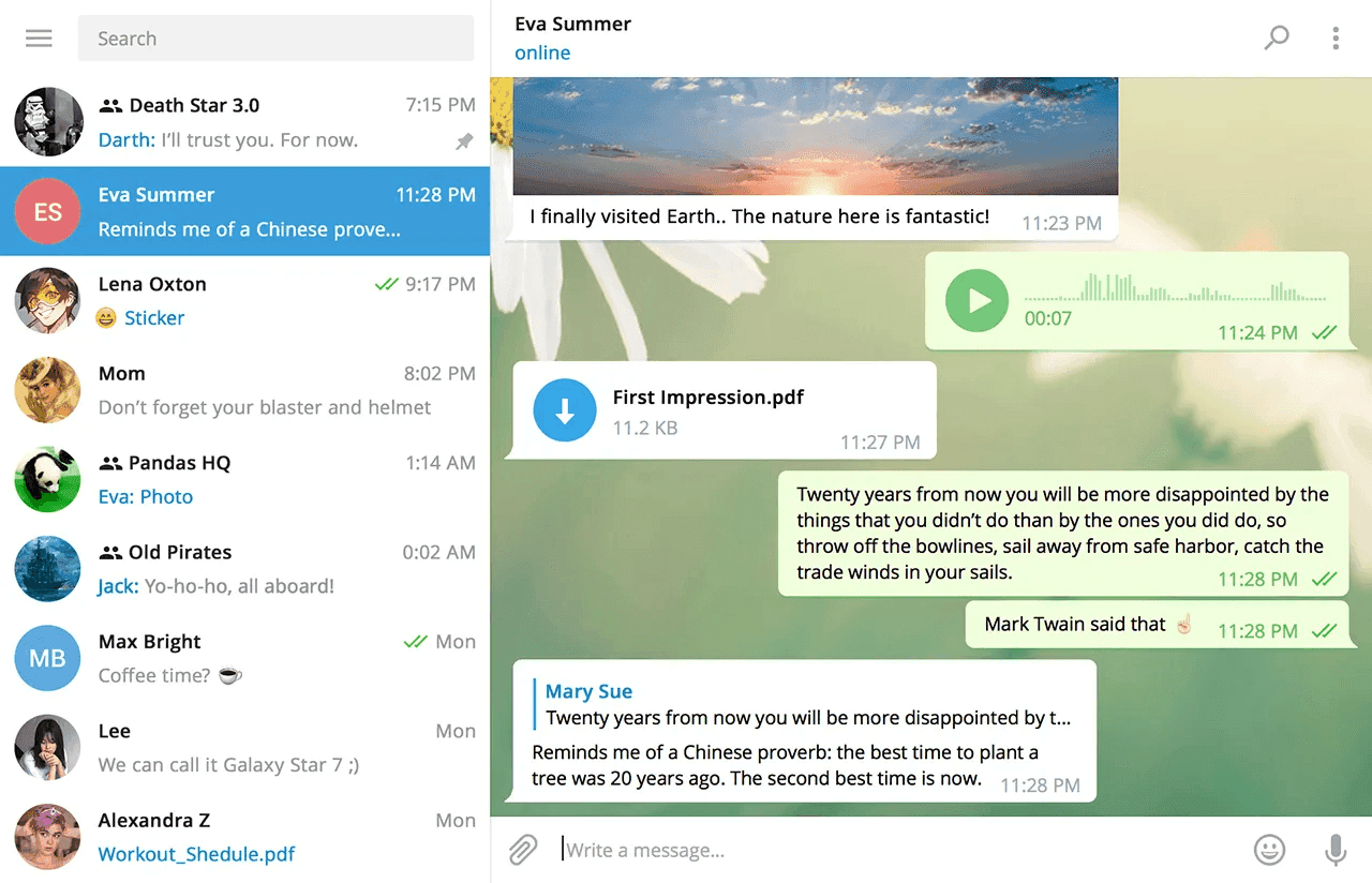  The interface of Telegram