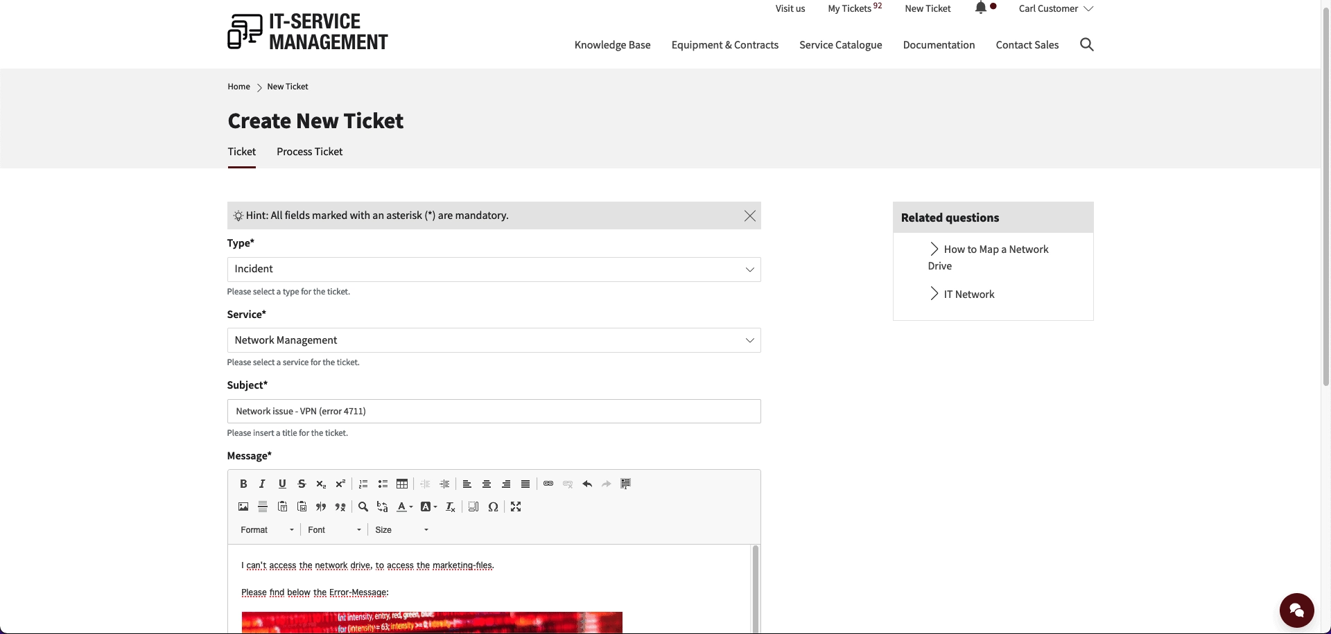 Creating a new IT and facility ticket in OTRS