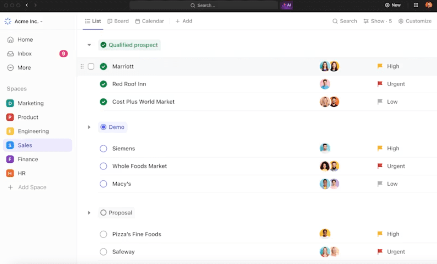 The interface of ClickUp