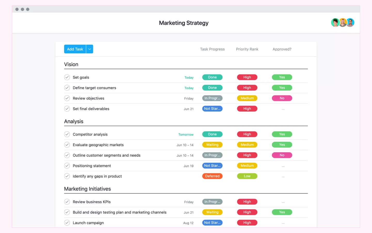 An image showing Asana's interface