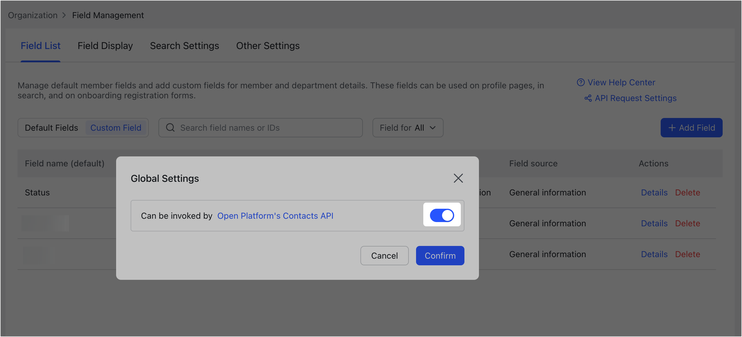Admin | Manage fields in member information