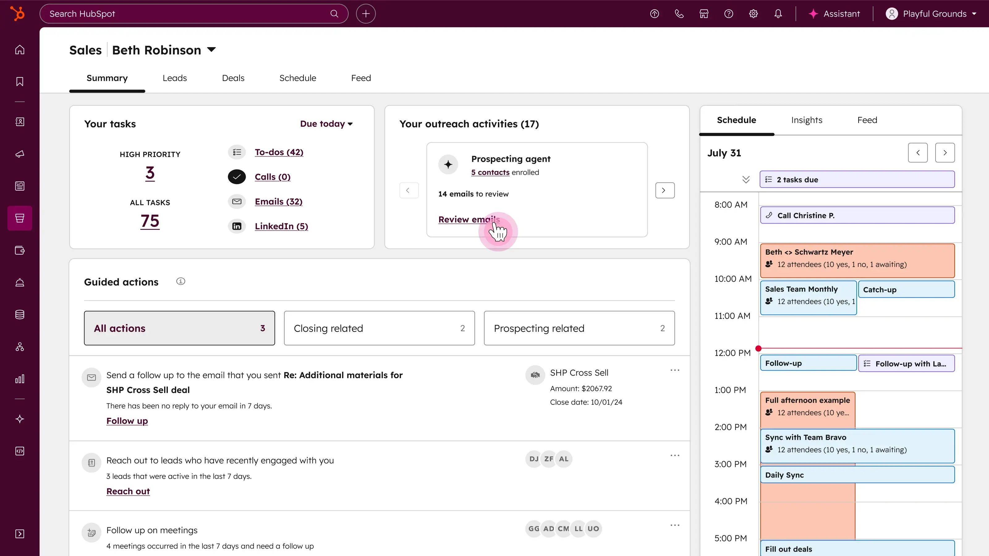 HubSpot CRM and marketing automation dashboard