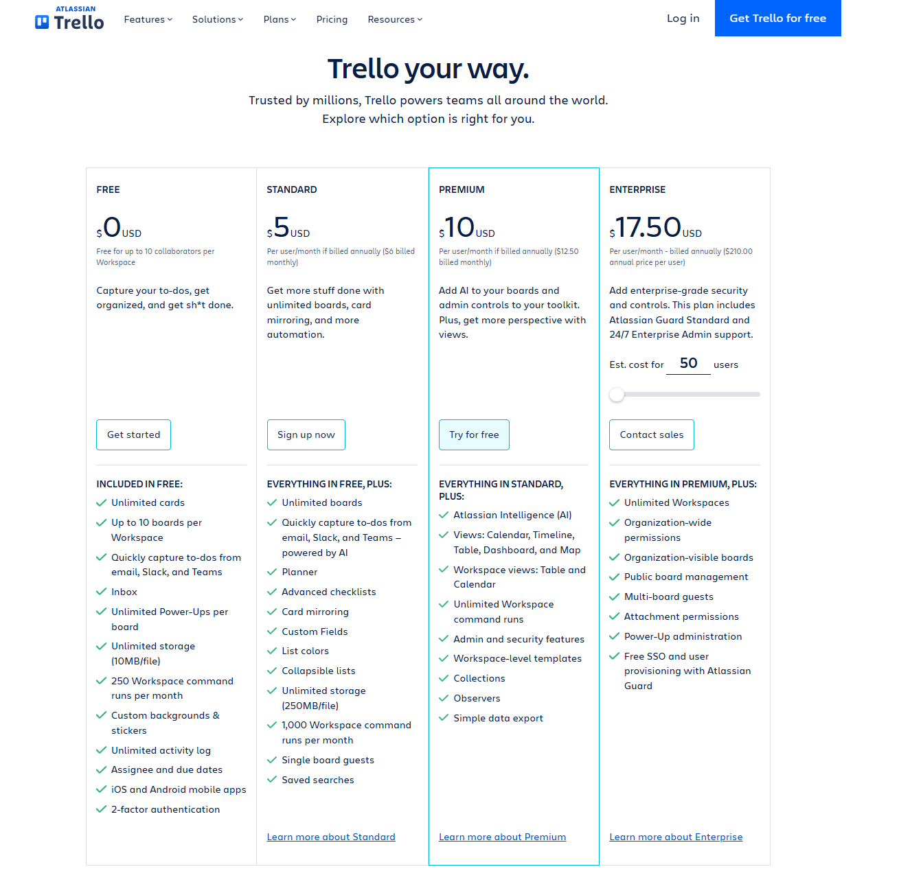 Trello pricing