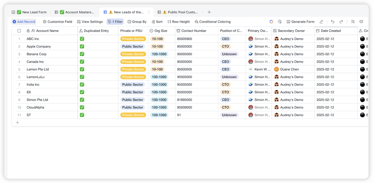 A CRM built for recording the details of leads and assigning tasks to respective owners