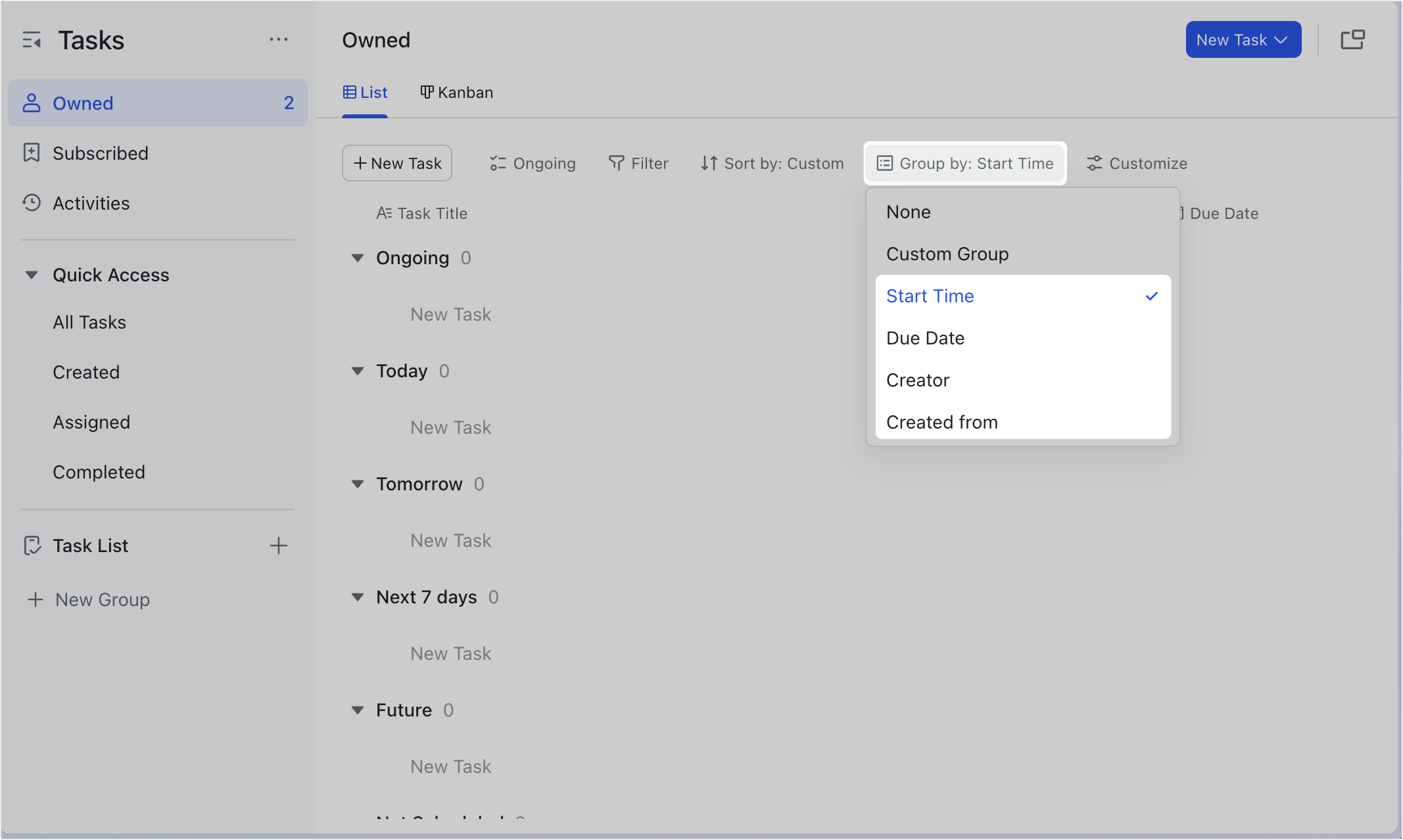 Adjust the display of the list of a task