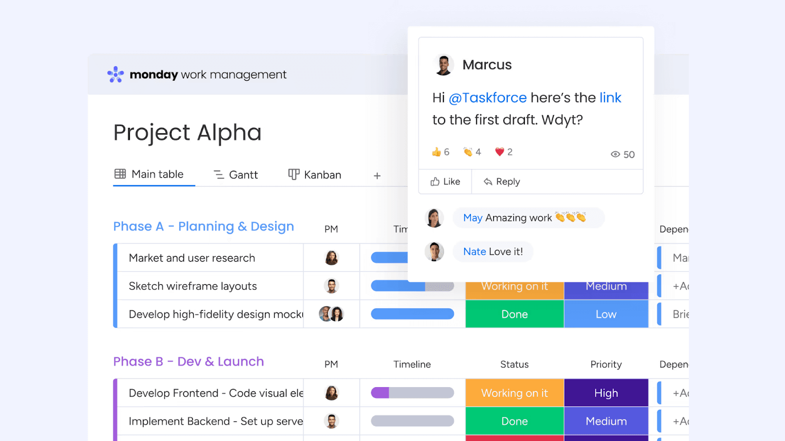 Interface of Monday Work Management, which can be used for portfolio management and managing multiple projects