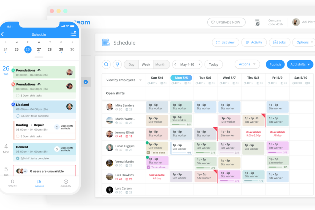 Connecteam mobile construction time tracking dashboard