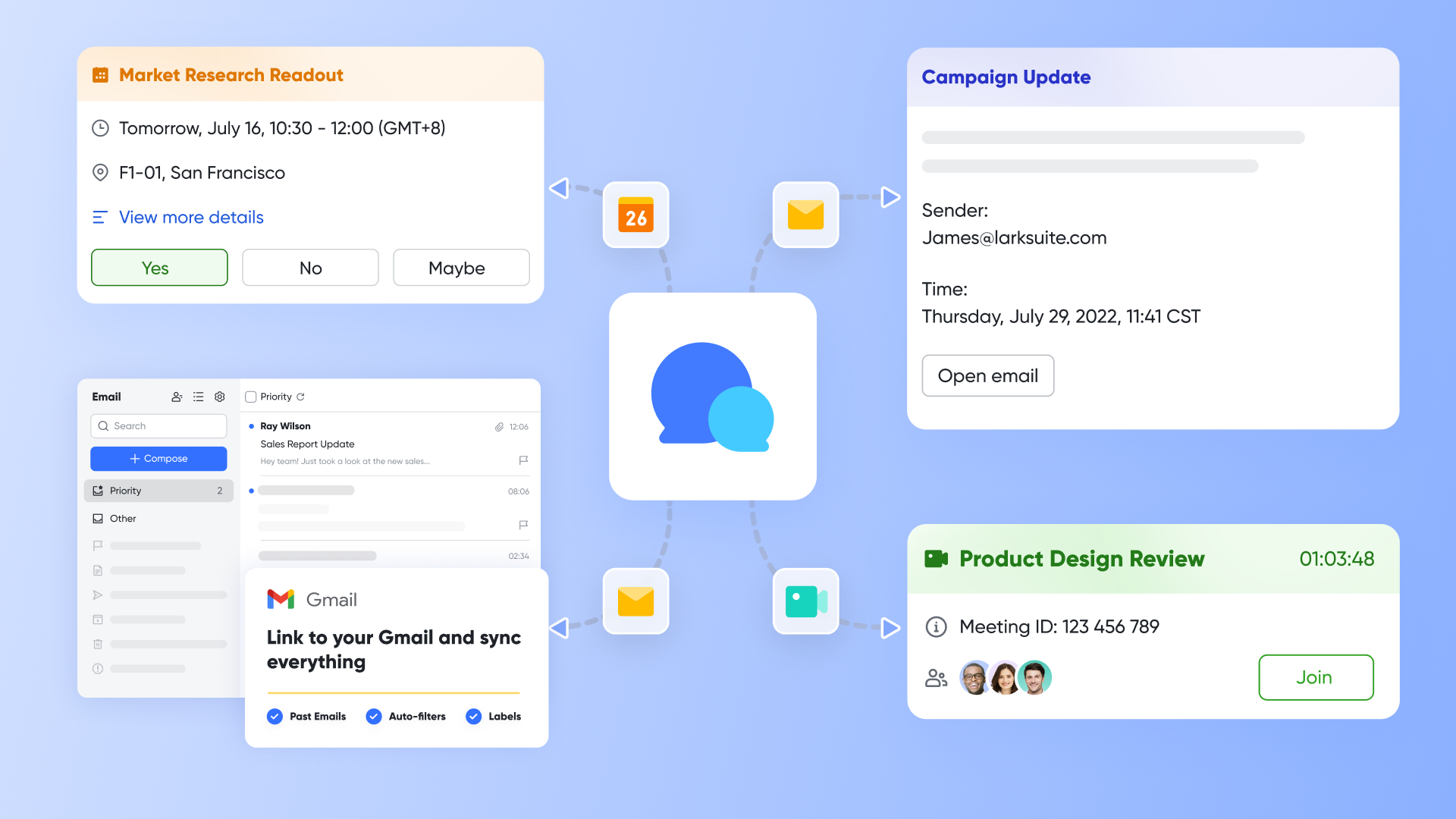 Lark Messenger and Meetings communicate to the team