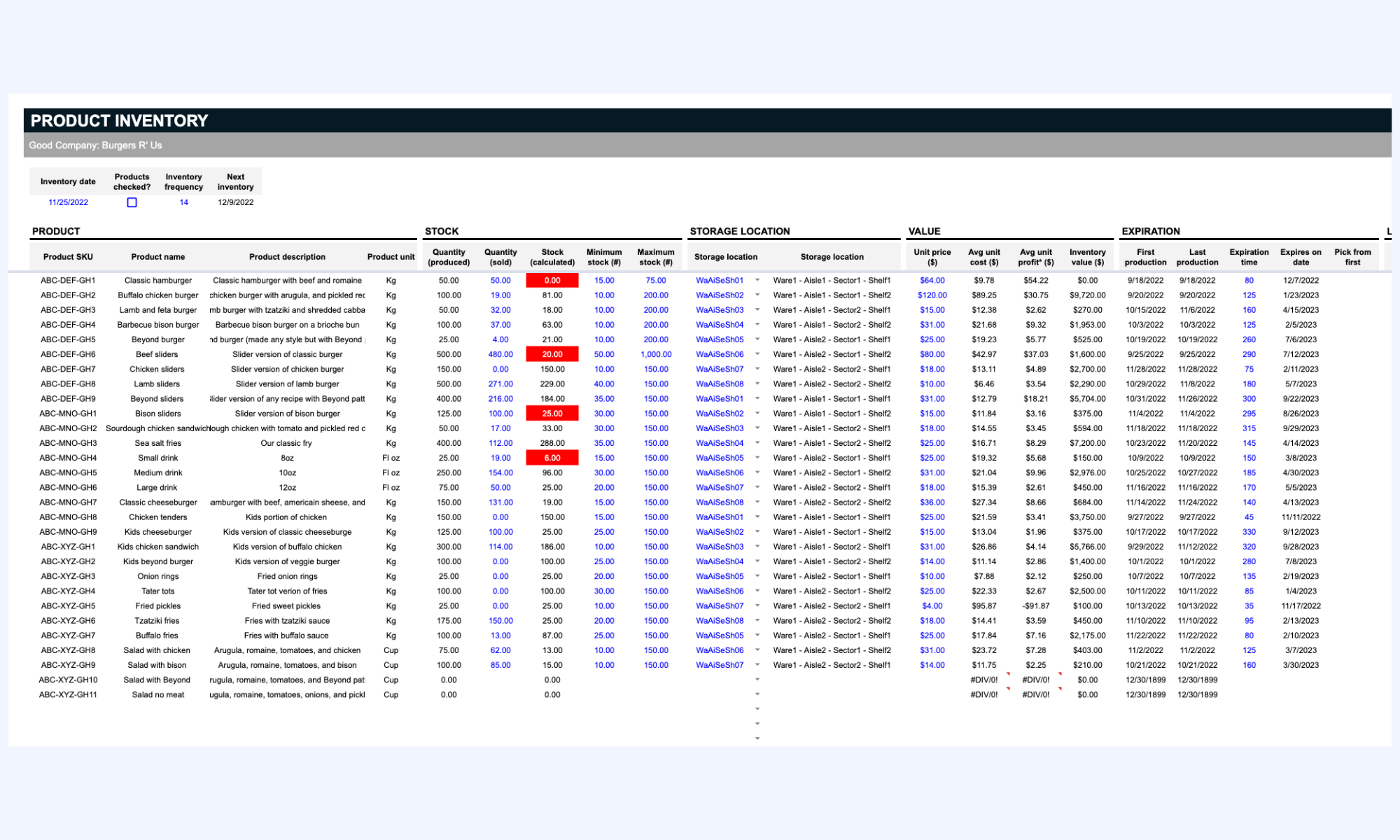 Inventory tracker template