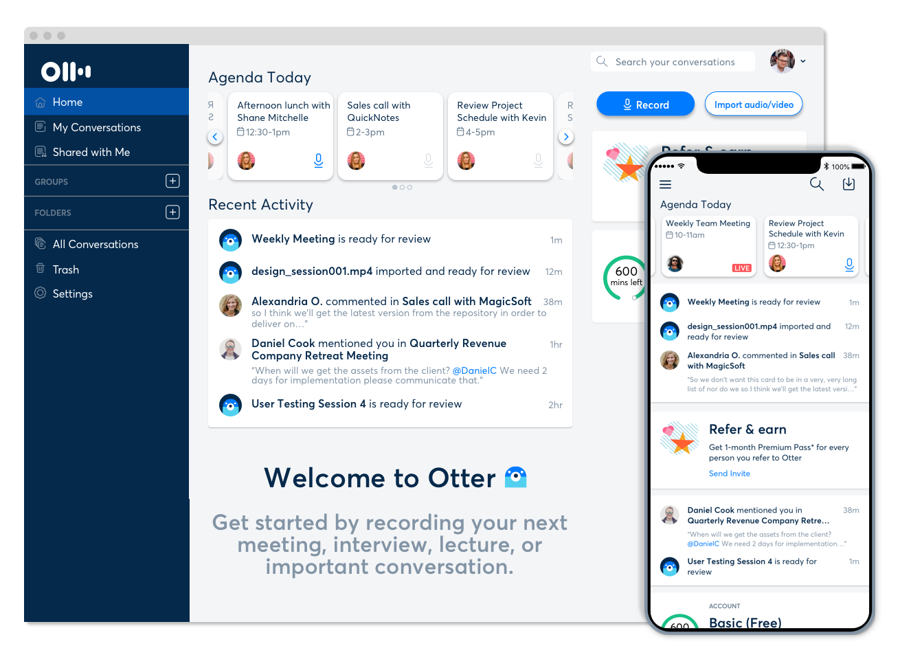Interface of otter ai, one of the best free ai meeting minutes generators