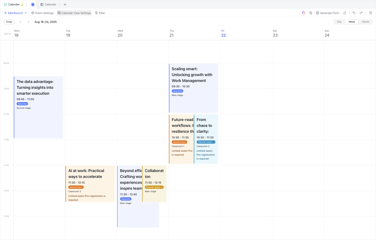 Use calendar views in Base
