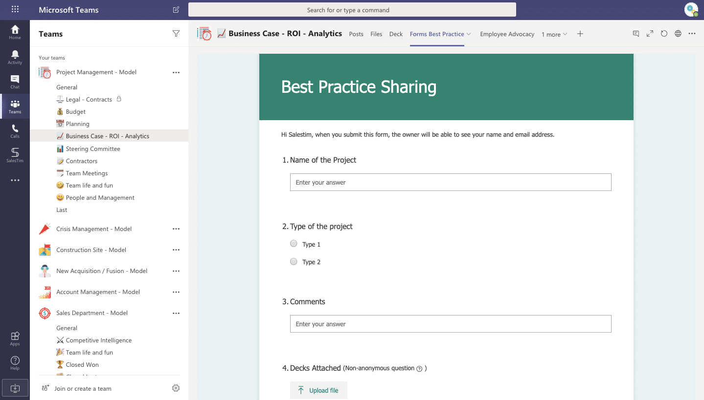Project Management template for business case