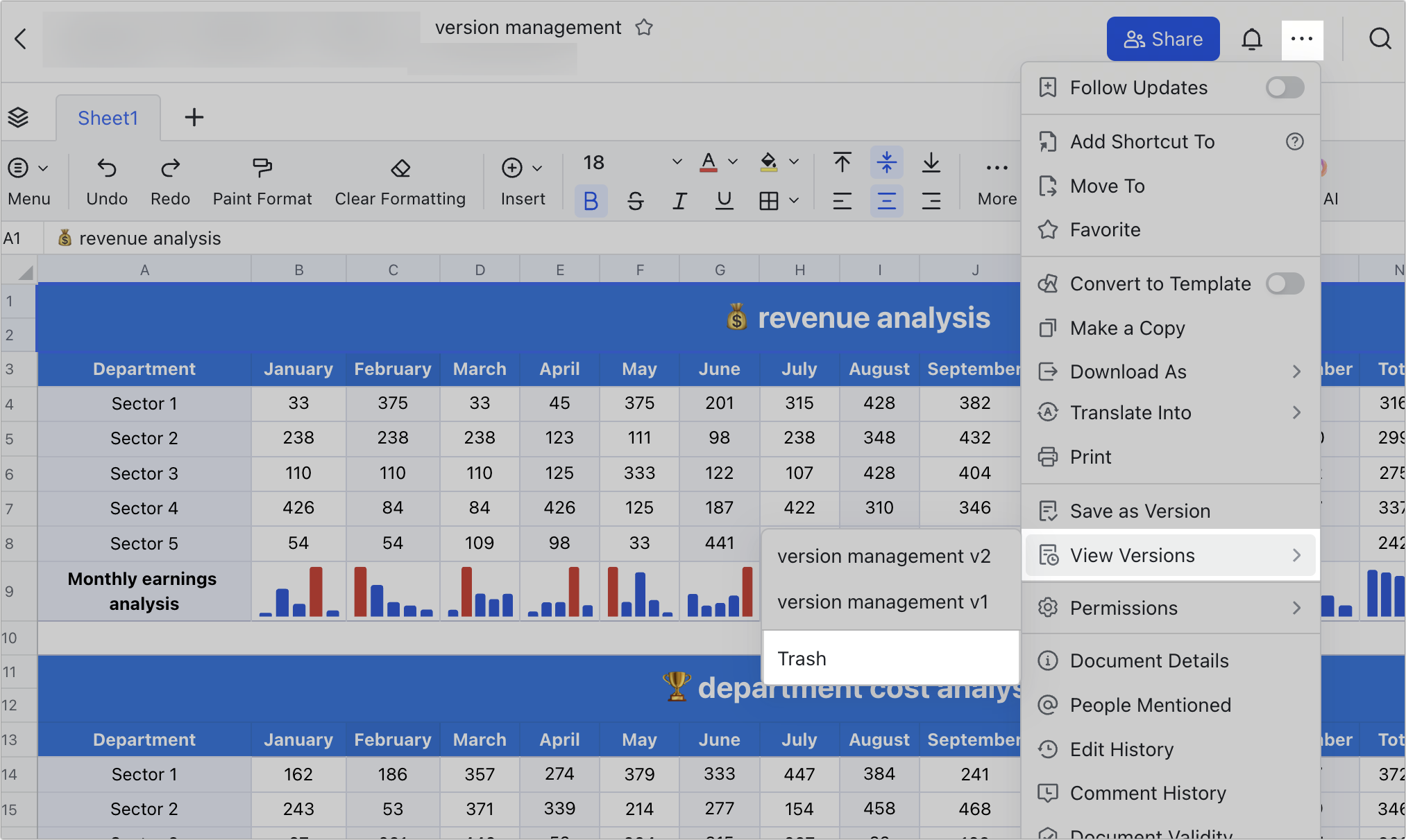 Use version management in Sheets