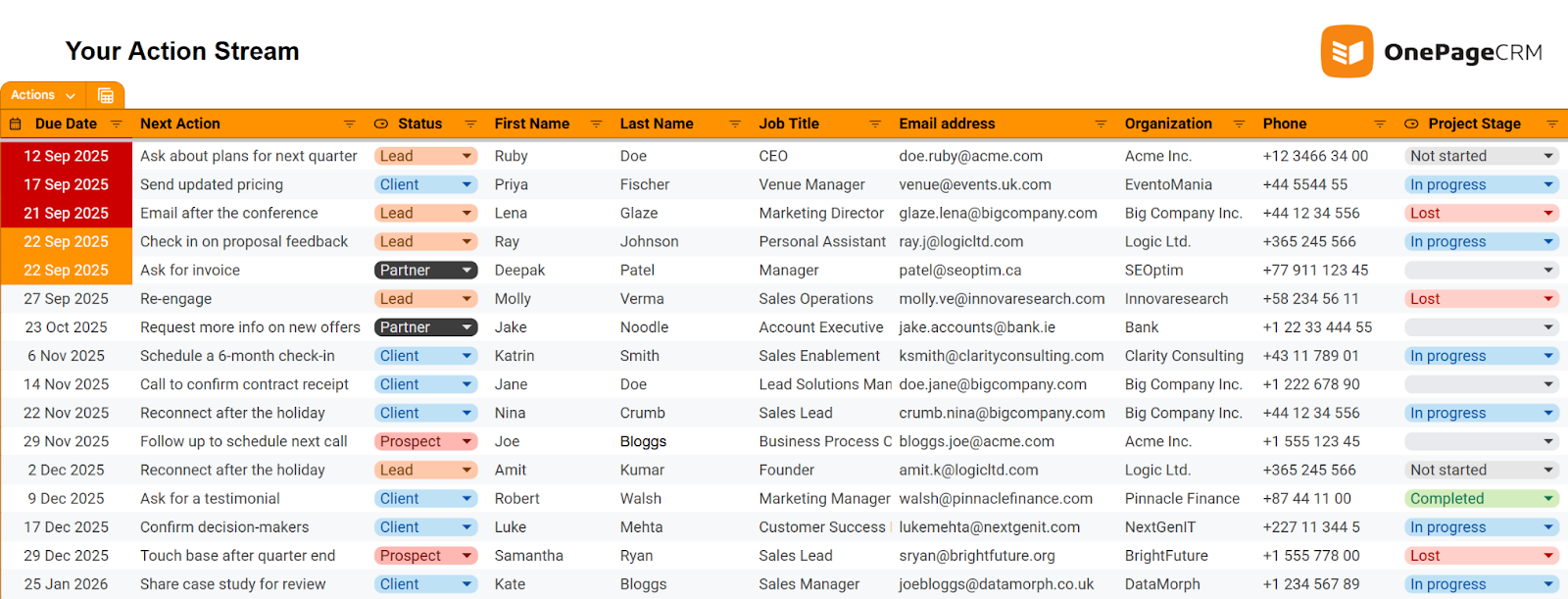 Onepage CRM template