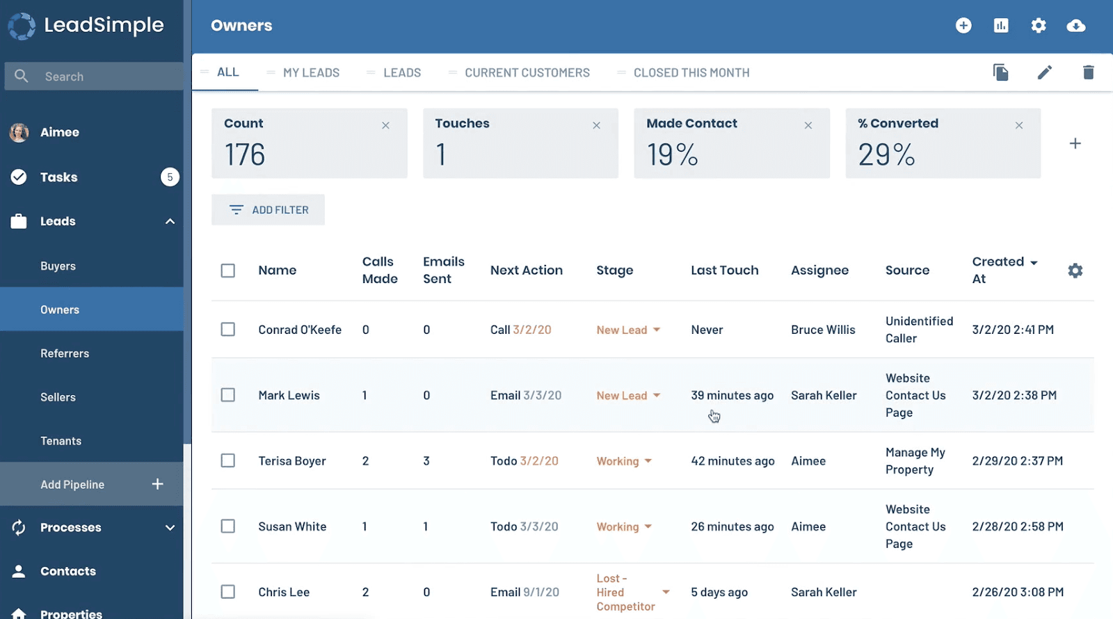 The interface of LeadSimple