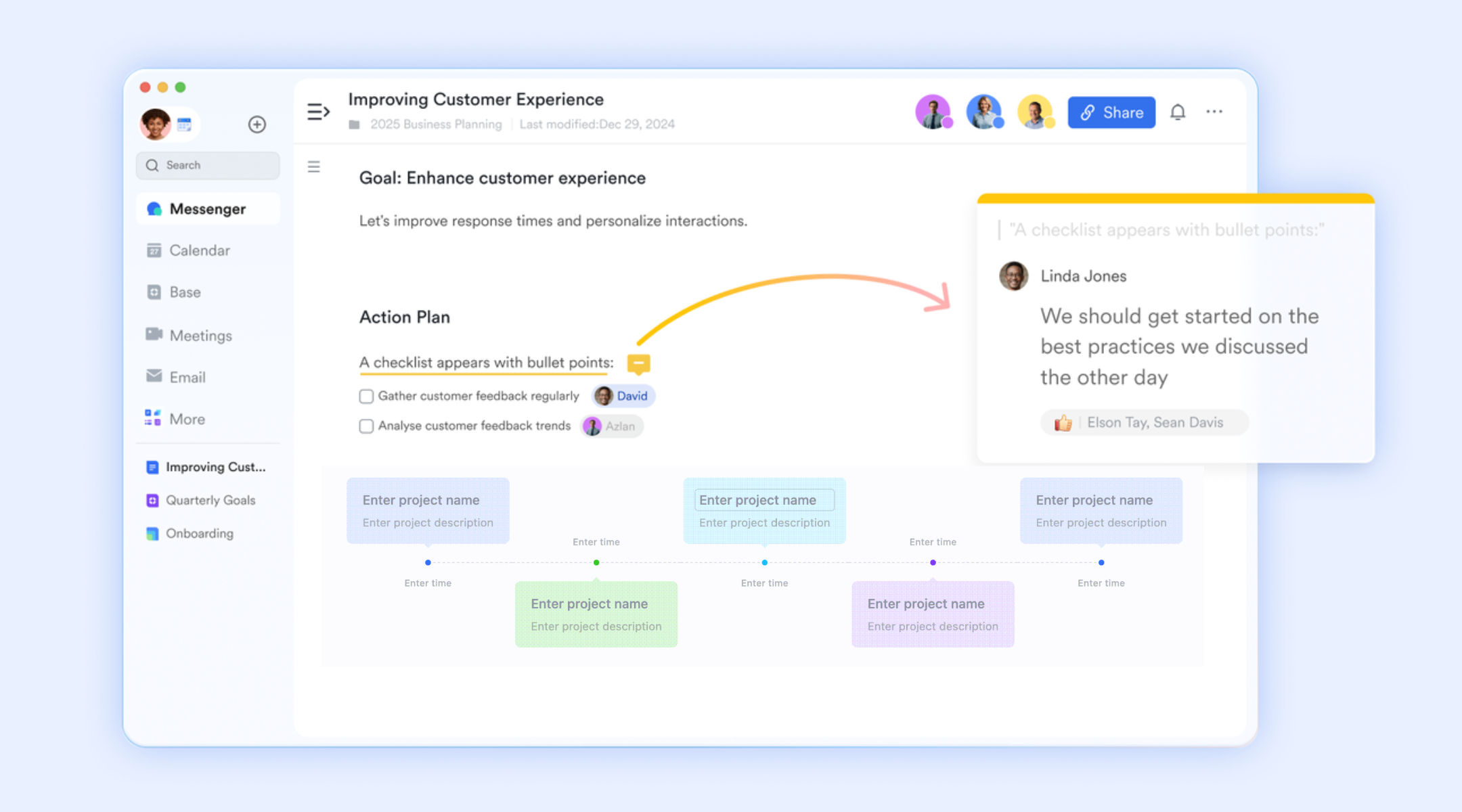 Collaborative document platform with timeline add-on