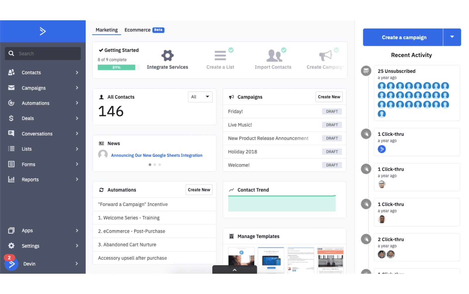 marketing management in ActiveCampaign