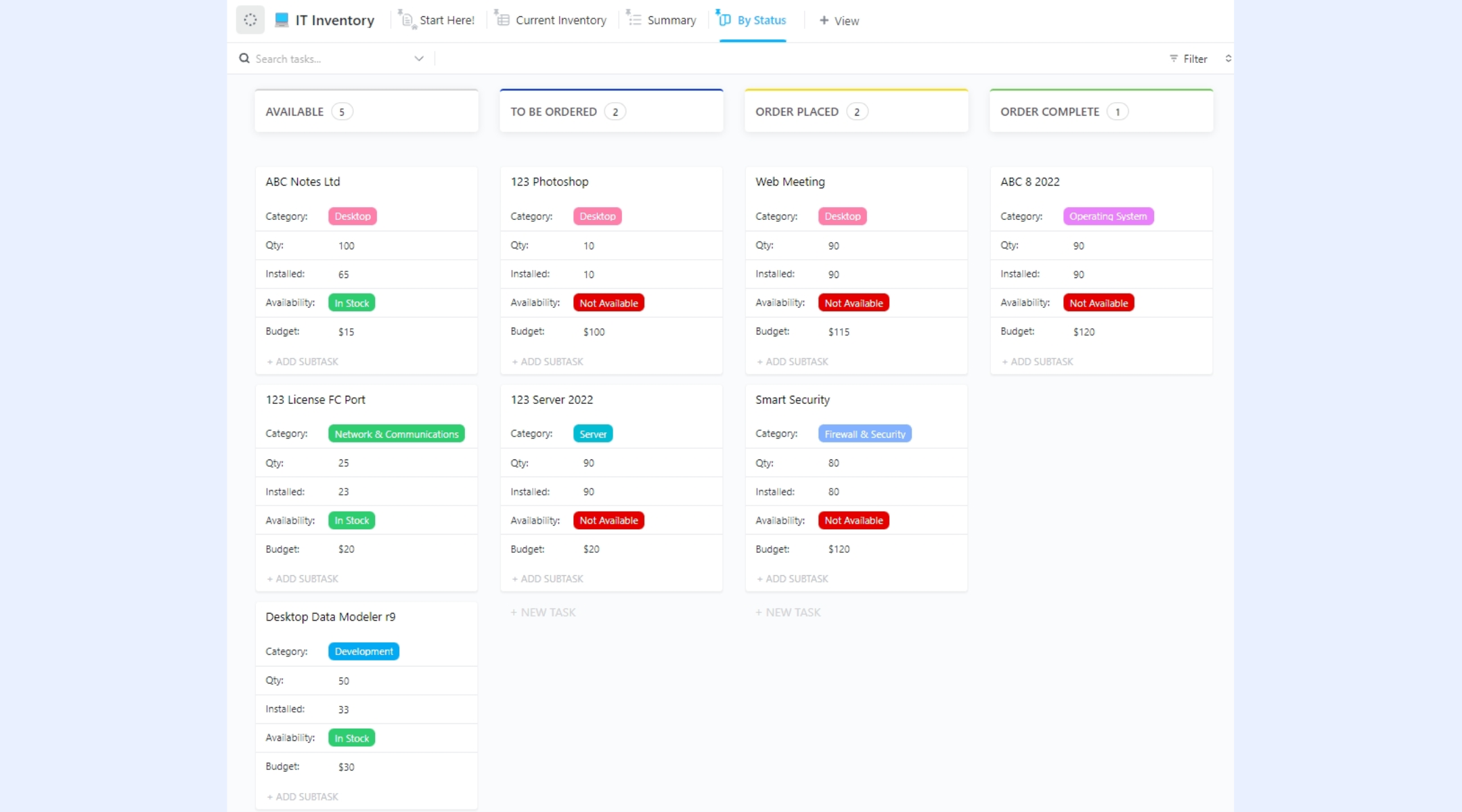 ClickUp inventory template for Google Sheets