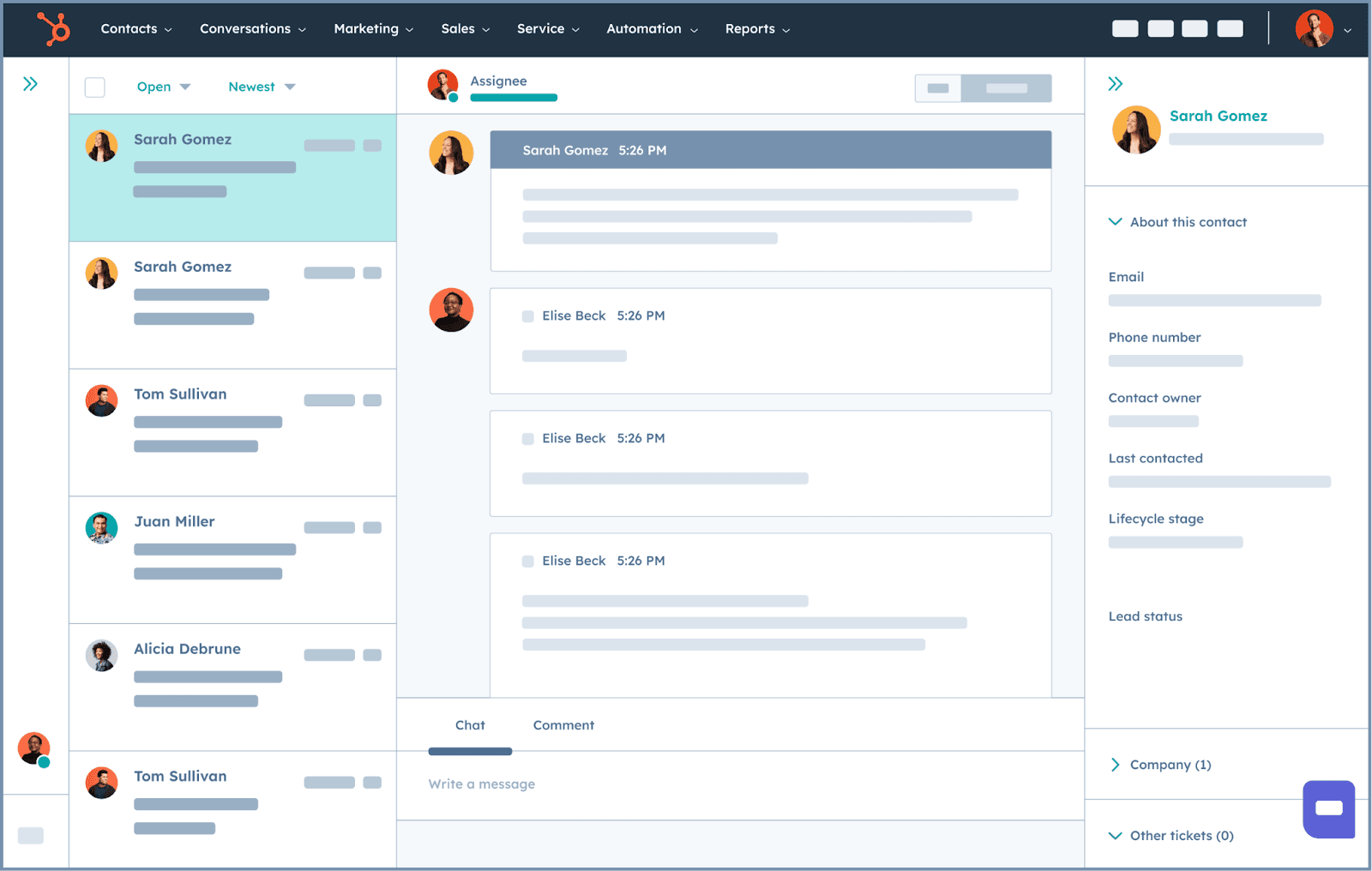 HubSpot’s CRM interface with the contact pane opened
