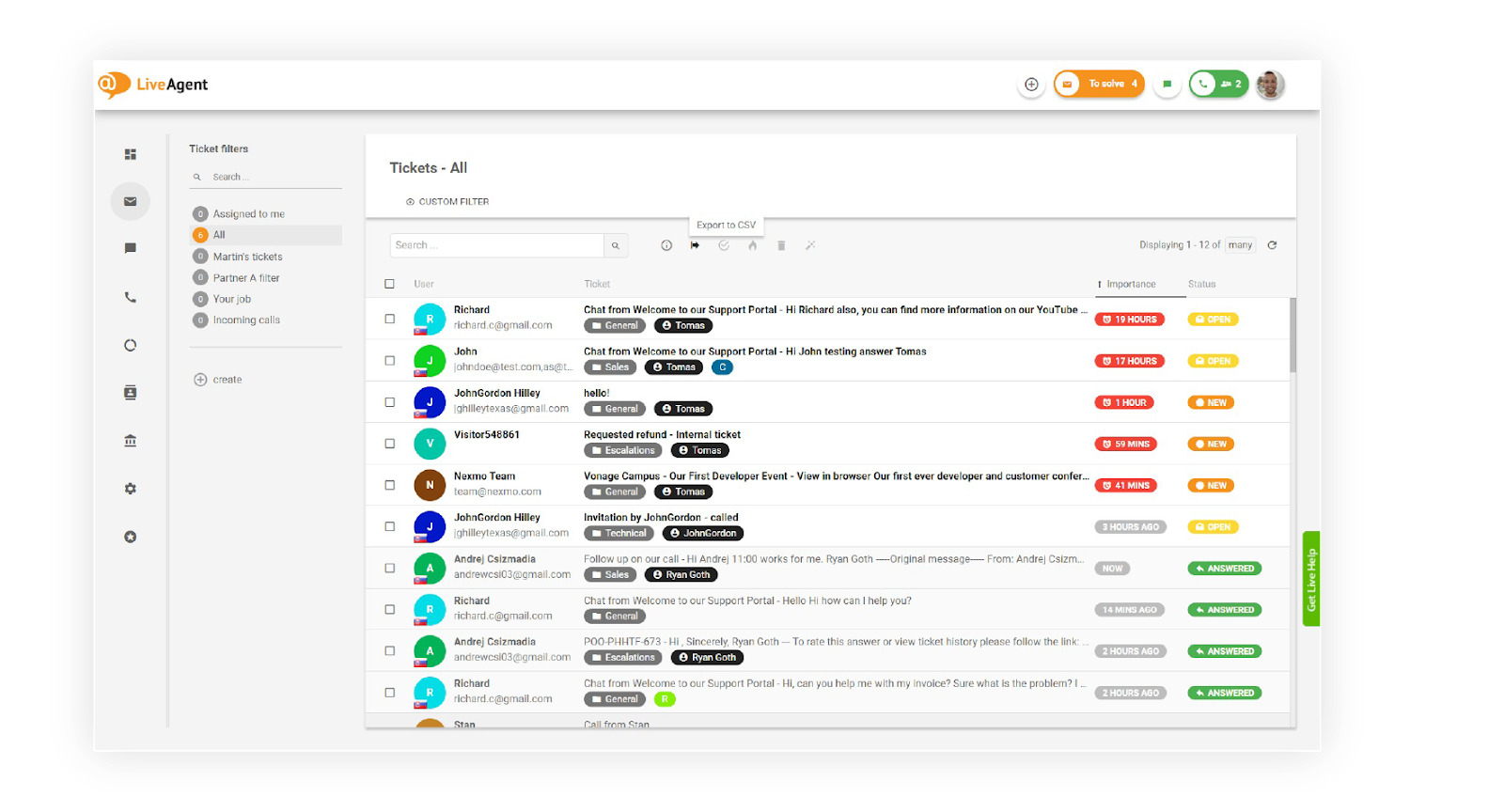 LiveAgent customer support platform manages conversations across email