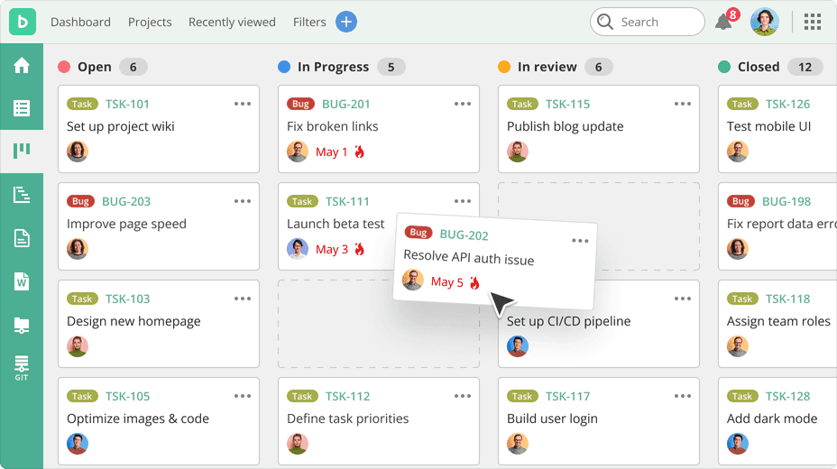 Backlog's kanban interface