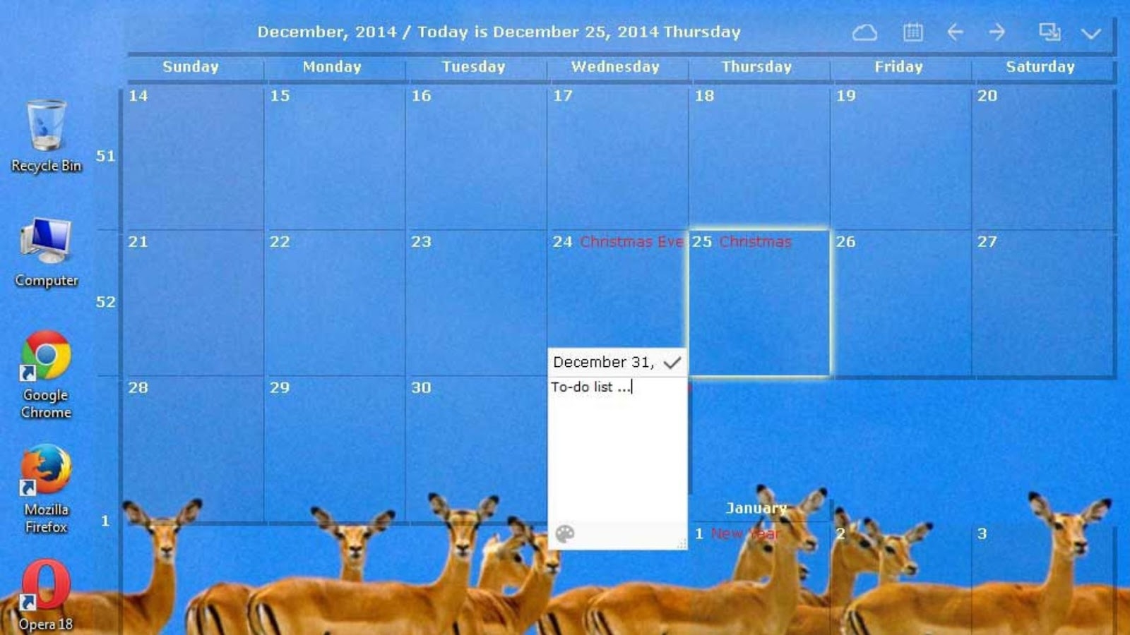 DesktopCal's calendar integrated onto a desktop wallpaper