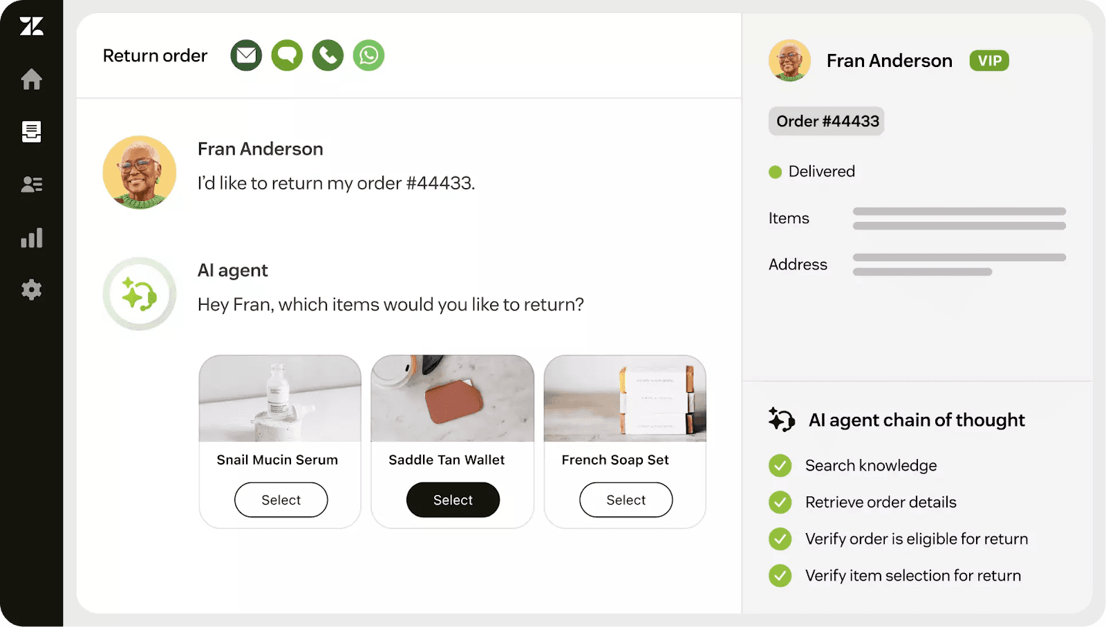 Zendesk interface example