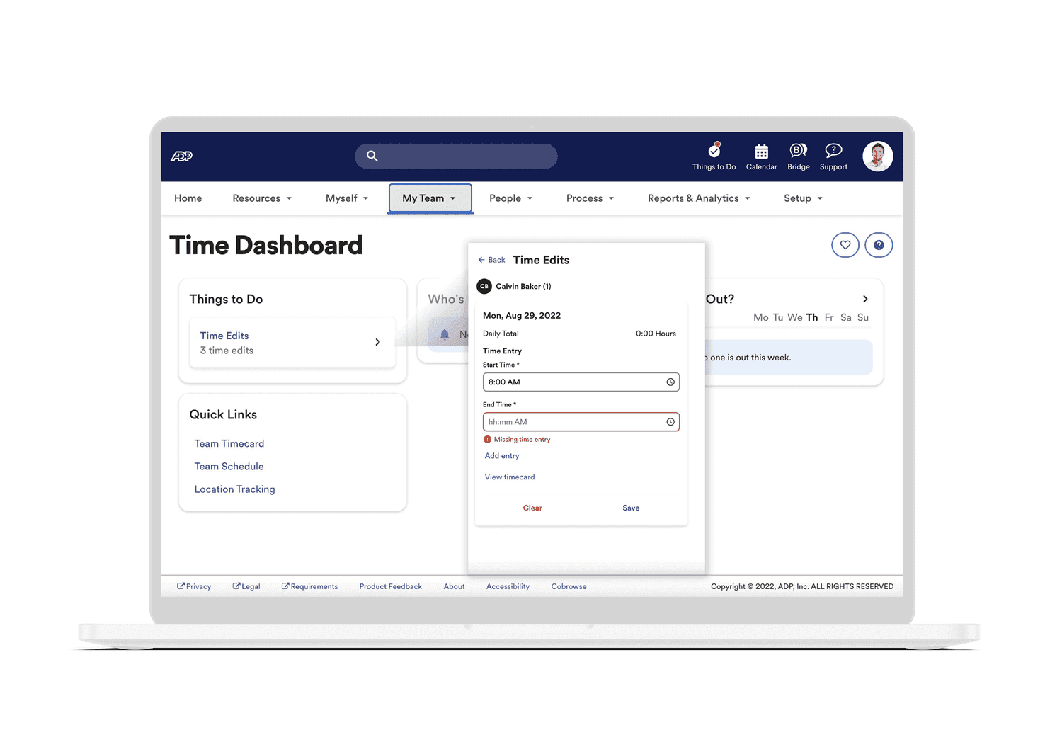 ADP Workforce Now Time dashboard