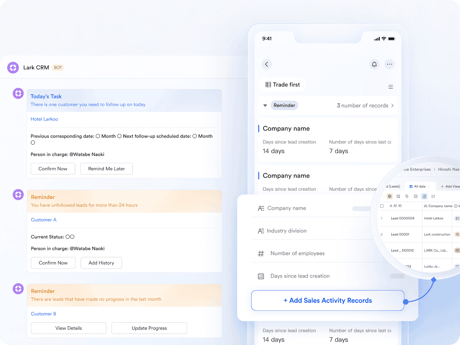 Track customer interaction in Lark CRM