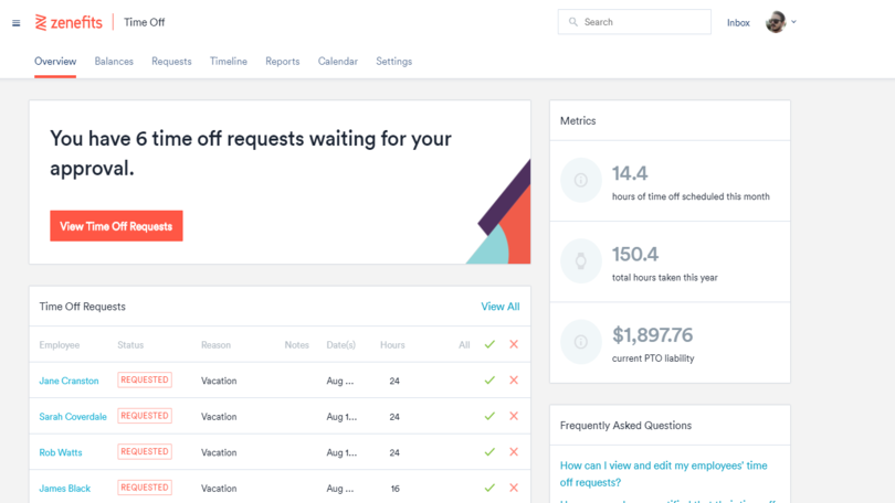 Zenefits is an administration and payroll software for SMBs