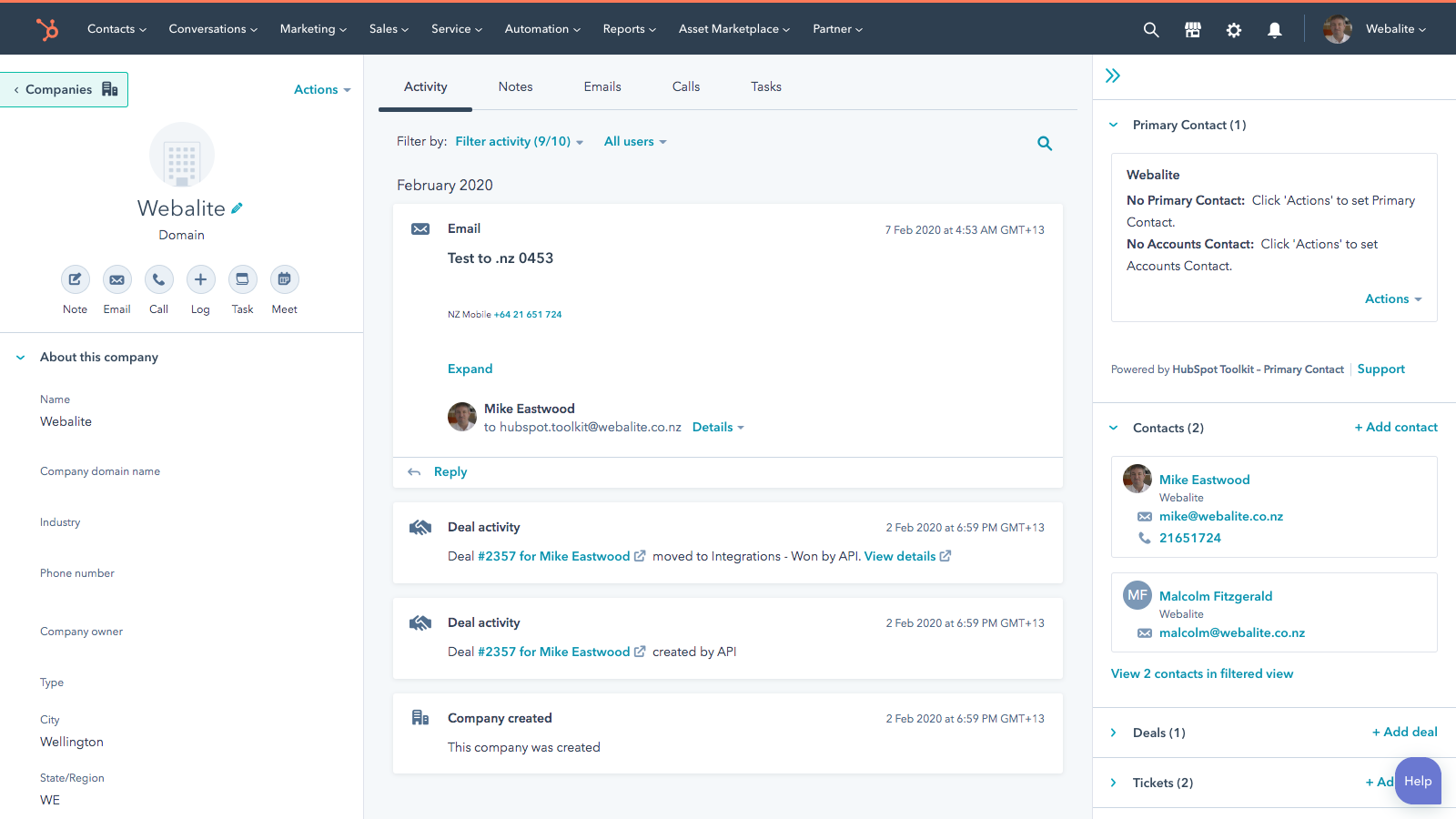 Home interface of Hubspot, a popular free software platform for CRM
