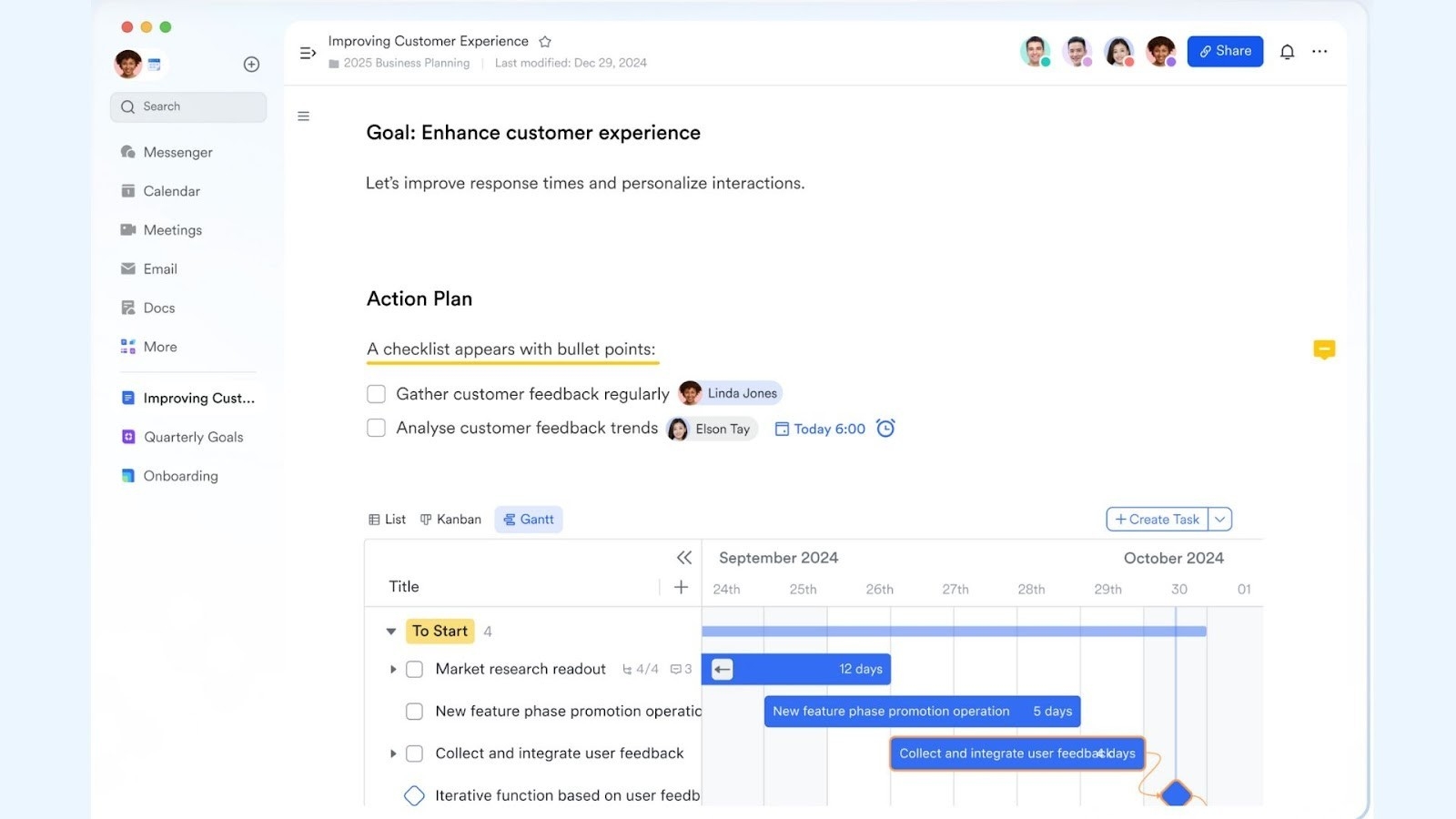 Lark Docs' interface for collaborative project planning