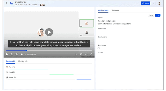 Screenshot of Lark Minutes meeting note page