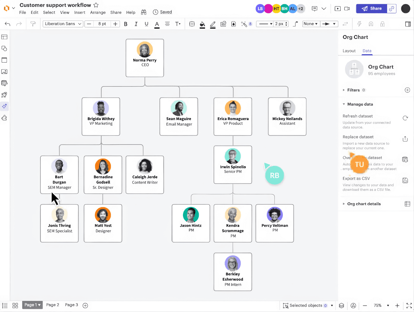 Lucidchart's tool for creating a detailed organizational chart