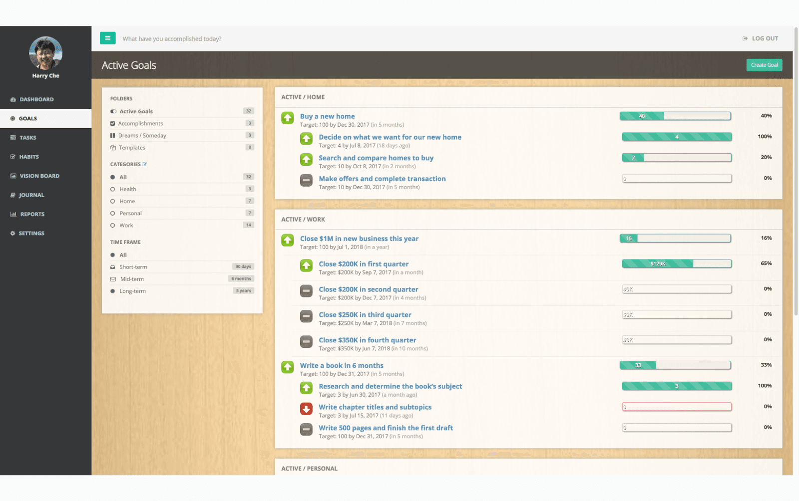 team projects in GoalsOnTrack