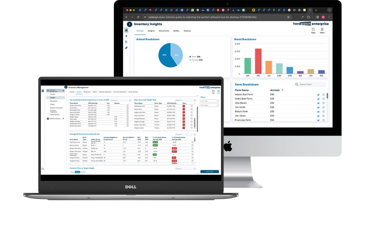 Herdwatch Enterprise livestock dashboard showing inventory insights and herd analytics