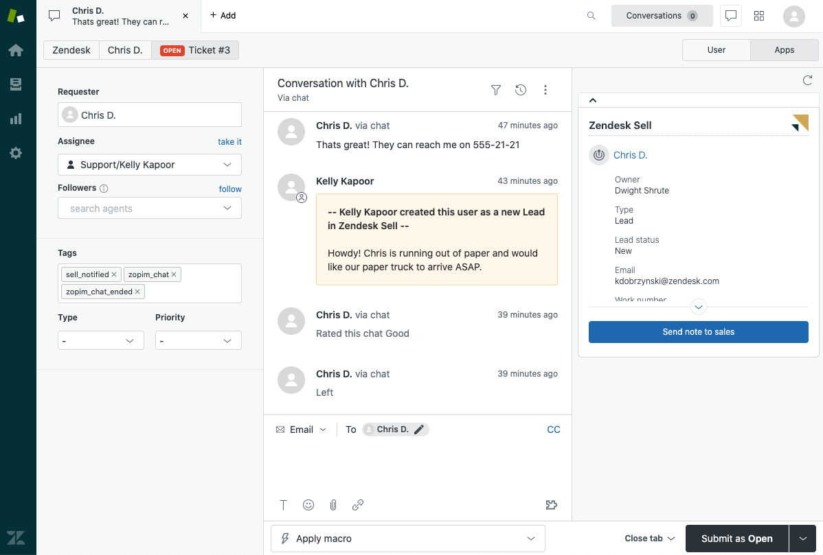 Interface of zendesk
