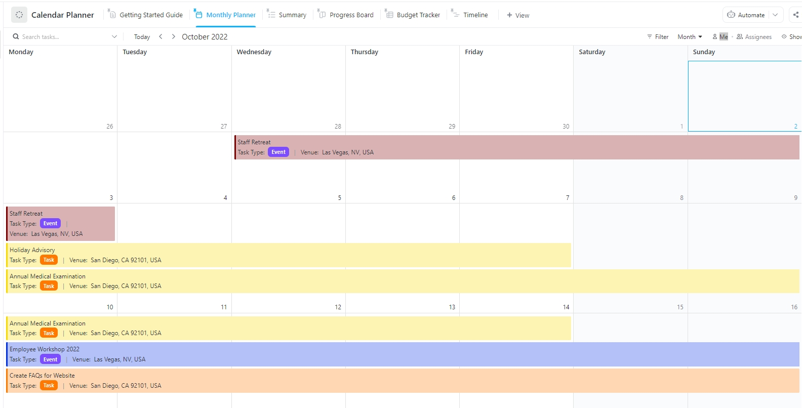 ClickUp calendar planner